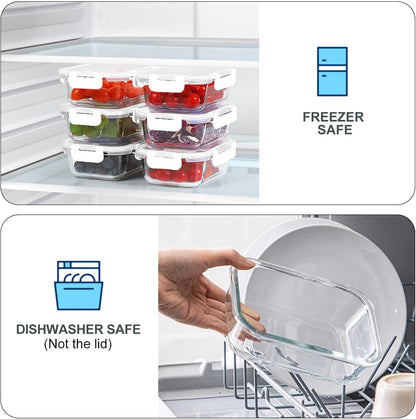 KOMUEE 10 Packs 22 oz Glass Meal Prep Containers, Glass Food Storage Containers with Lids, Airtight Lunch Boxes BPA Free, Microwave and Freezer Safe