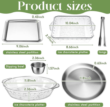 Baderke 4 Set 11.8"/16"X 9" Chilled Serving Tray for Party, 9" X 9", Silver