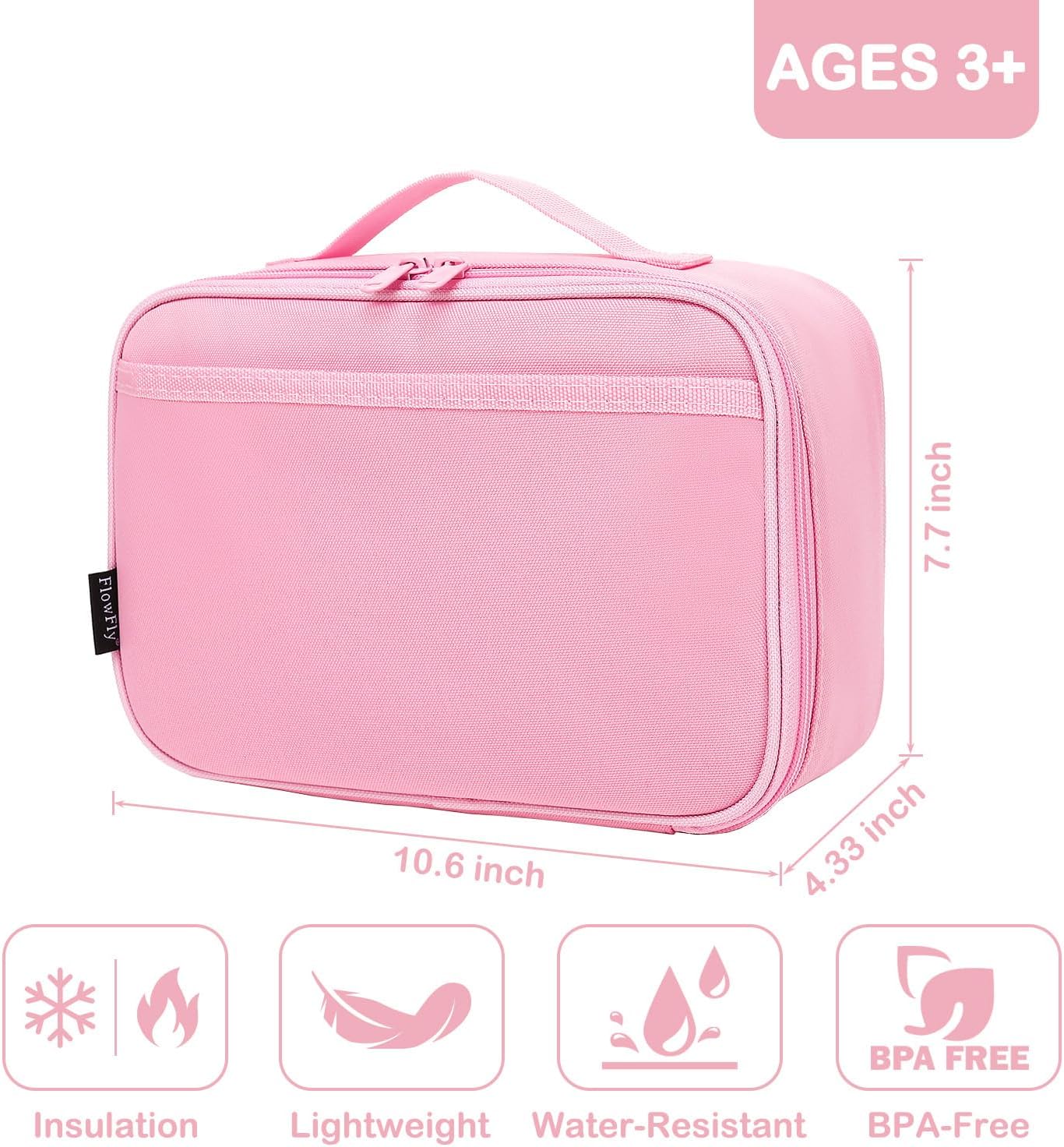 FlowFly Kids Lunch box Insulated Soft Bag Mini Cooler Back to School Thermal Meal Tote Kit for Girls, Boys, Black