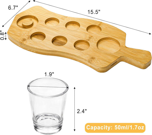 Tequila Shot Board and Glass Holder with 6 Shot Glasses, Bamboo Serving Tray Flight Board with Salt Rim, Tequila Gifts for Liquor, Club, Home, Bar, Party, Wedding, Housewarming, Christmas