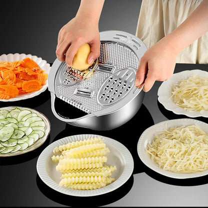 Rice Washer Strainer Bowl with Grater, Multipurse Stainless Steel Rice Colander with Side Drainer for Cleaning Quinoa, Fruits, Vegetables, Bean Versatile Kitchen Tool