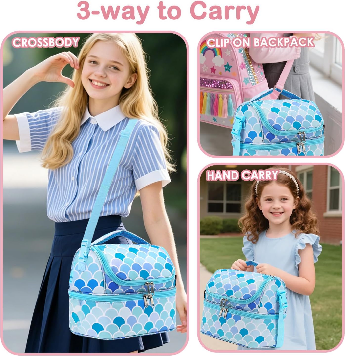 FlowFly Kids Double Decker Cooler Insulated Lunch Bag Large Tote for Boys, Girls, Men, Women, With Adjustable Strap, Unicorn
