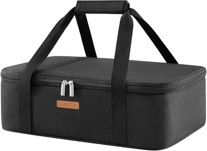 LUNCIA Insulated Single Decker Casserole Carrier, Lasagna Lugger Tote Keeps Food Hot or Cold, Thermal Lunch Bag for Potluck Parties, Picnic and Cookouts, Fits 9" x 13" Baking Dish, Black