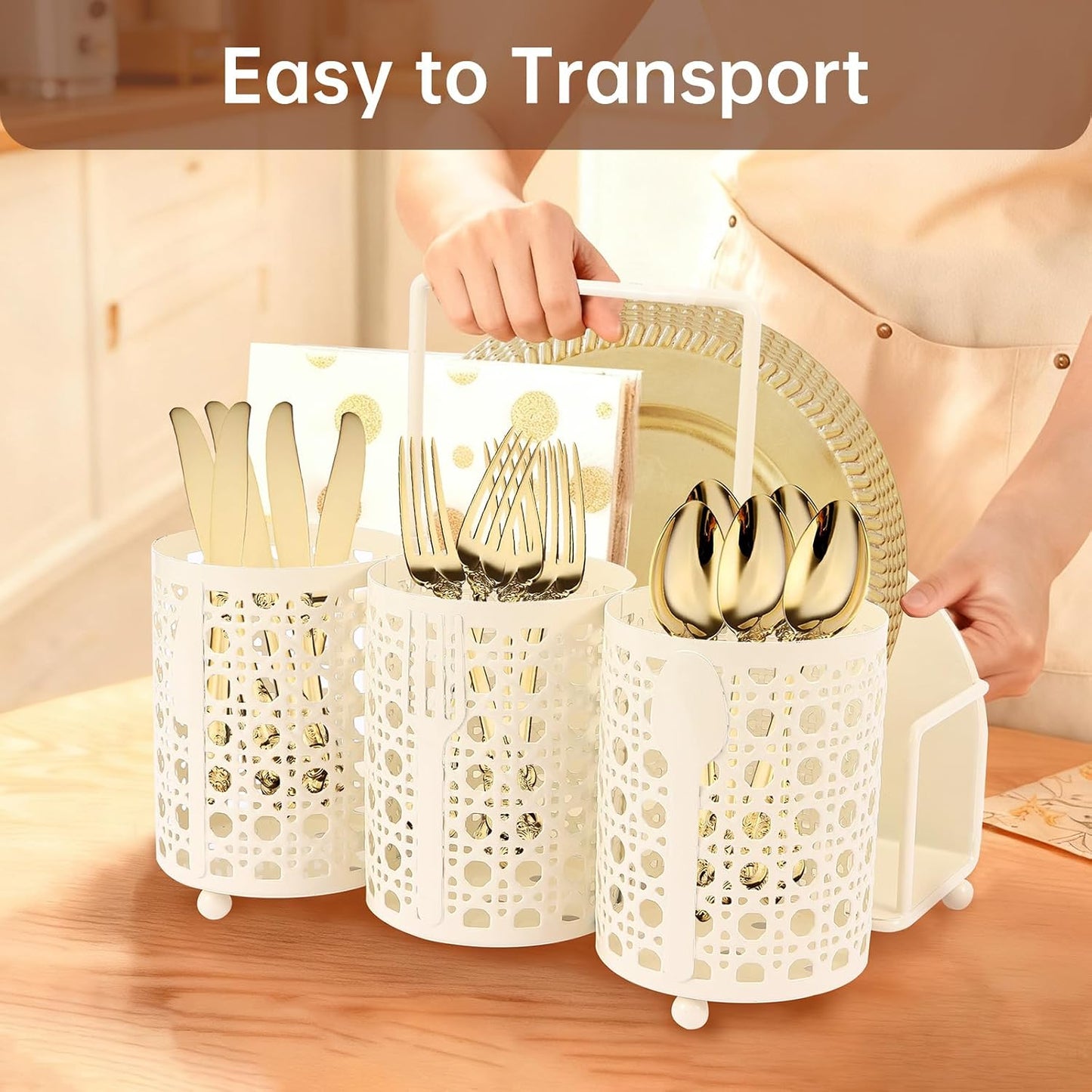 NelyBet Utensil Caddy Silverware Holder Fork Spoon Napkin Paper Plate Organizer Metal Utensil Holder Cutlery Flatware Organizers for Party Kitchen Countertop Camping Picnic - Black Mesh