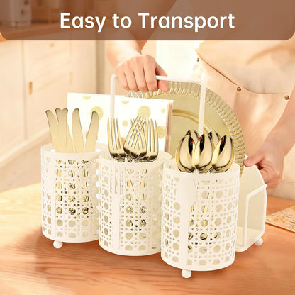 NelyBet Utensil Caddy Silverware Holder Fork Spoon Napkin Paper Plate Organizer Metal Utensil Holder Cutlery Flatware Organizers for Party Kitchen Countertop Camping Picnic - Black Mesh