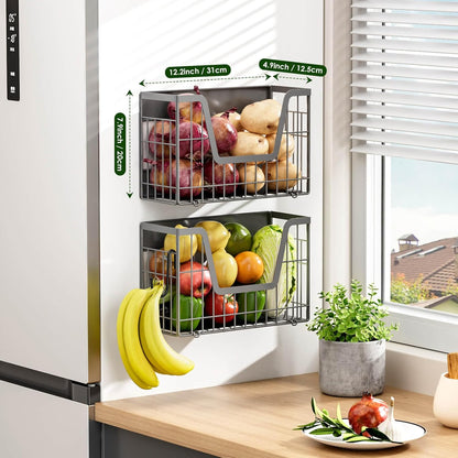 2 Set Magnetic Shelf for Fridge, Potato & Onion Storage Bins, Magnetic Fruit Basket for Refrigerator Pantry Kitchen Counter Laundry Organizer, Fridge Magnetic Spice Rack Magnet Fridge Storage