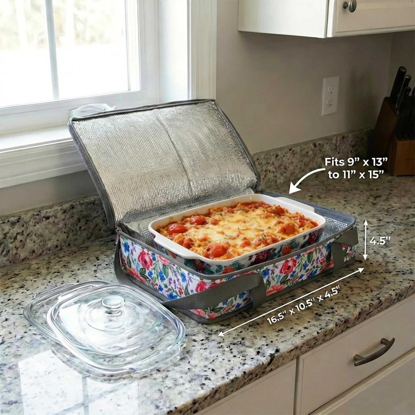 Insulated Casserole Carrier Fits Pioneer Woman Kitchen Stuff & 9x13 Baking Dish, Large Lasagna Lugger Tote, Leakproof Thermal Food Warmer Bag for Potluck, Picnic, Travel, Hot/Cold Food & Mom Gifts