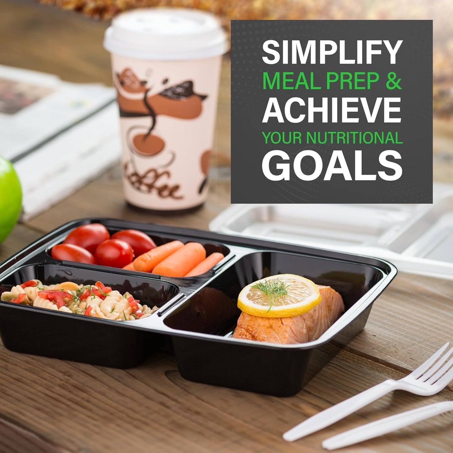 Bexter 20 Pack of 38 oz Meal Prep Takeout Containers (3 Compartment) 20 containers with 20 lids (40 pieces)