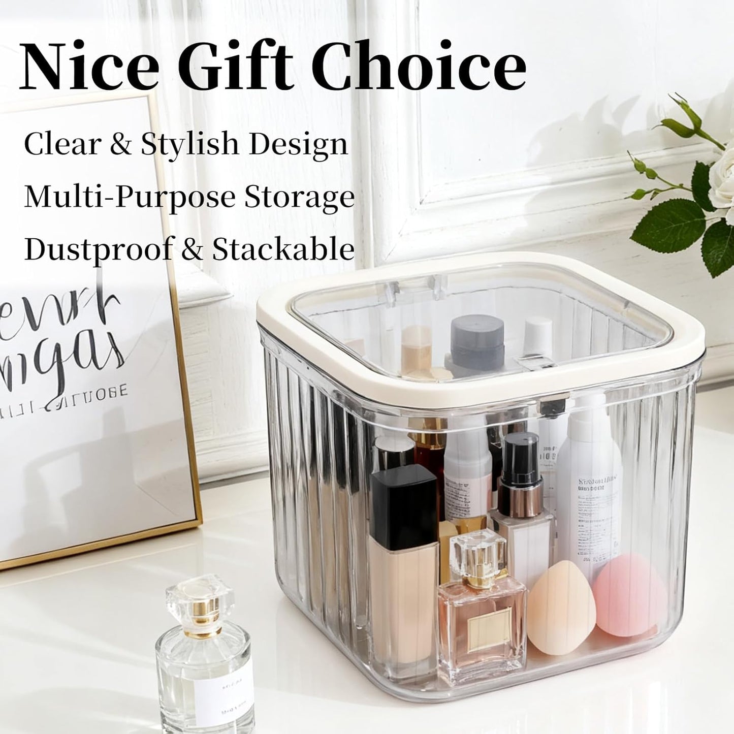 THMINS Hair Accessories Organizer for Girls,Small Plastic Storage Box with Lid for Kids Hair Clips,Ties,Bows&Jewelry,Stackable Dust-Proof Flip Top Container,Desktop Organizer(Clear)