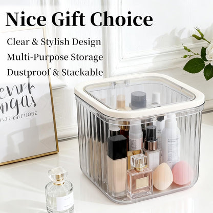 THMINS Hair Accessories Organizer for Girls,Small Plastic Storage Box with Lid for Kids Hair Clips,Ties,Bows&Jewelry,Stackable Dust-Proof Flip Top Container,Desktop Organizer(Clear)