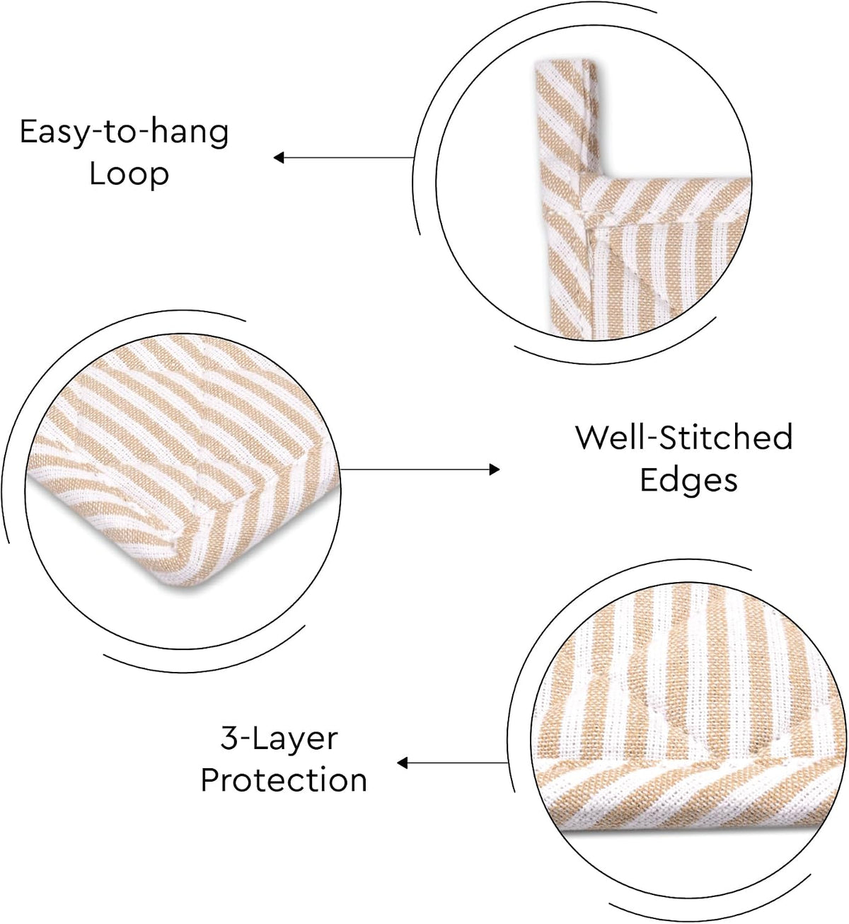 Encasa XO Pot Holders, Quilted Kitchen Hot Pads 8"x8" Black