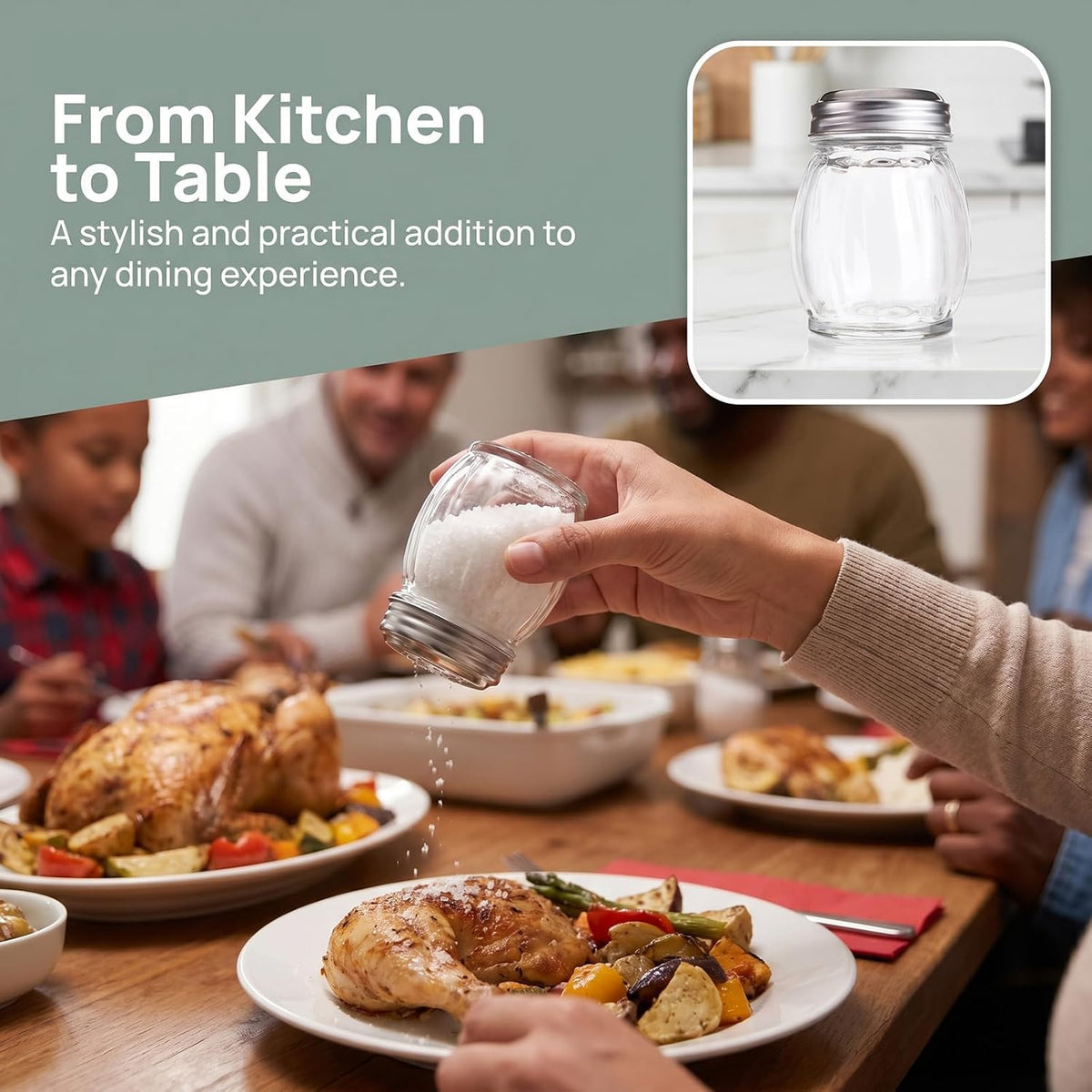 Nicunom 20 Pack 6 Oz Spices Shaker with Perforated Stainless Steel Lid, Swirl Glass Parmesan Cheese Shaker with Slotted Caps, Salt and Pepper Shakers Set, Seasonings Spice Retro Style Dispensers