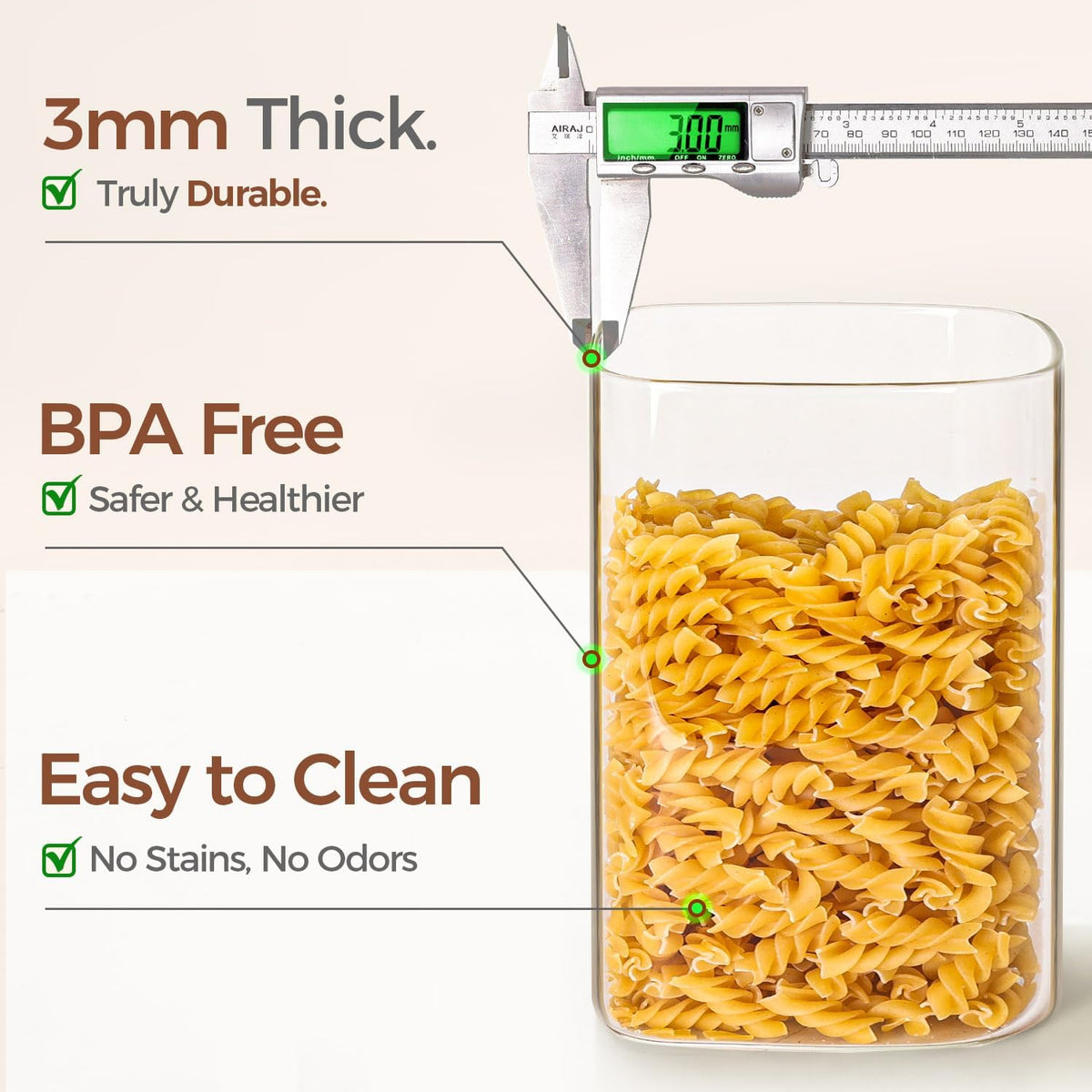 ComSaf Glass Storage Jars with Bamboo Lids 4.6 Qt 2 Pack Large Wide Mouth | Pantry organization, Flour Sugar Coffee Beans, Pasta Cereal Dry Food, 1.2 Gallon, Cabinet Organization, Dry Food Storage