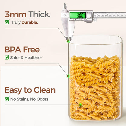ComSaf Glass Storage Jars with Bamboo Lids 4.6 Qt 2 Pack Large Wide Mouth | Pantry organization, Flour Sugar Coffee Beans, Pasta Cereal Dry Food, 1.2 Gallon, Cabinet Organization, Dry Food Storage