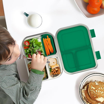 BOSEDSANG Stainless Steel Kids Leak-Resistant Bento Lunch Box, 3-Compartments with Silicone Container, Dishwasher-Safe, Child-Friendly Design for School, Picnics & Travel,BPA-Free(Pink)