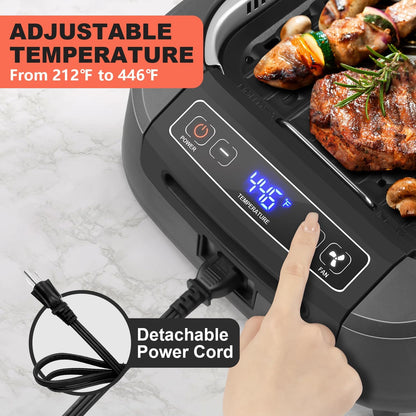 Smokeless Indoor Grill, CUSIMAX Electric Grill with Non-stick Removable Grill/Griddle Plate, 1500W Korean BBQ Grill with LED Smart Display & Tempered Glass Lid, Easy to Clean, Black