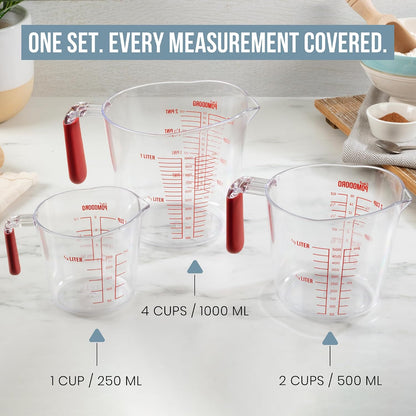 Chef Pomodoro 3-Piece Liquid Meausuring Cups Set - Ml and Oz Measuring Cup