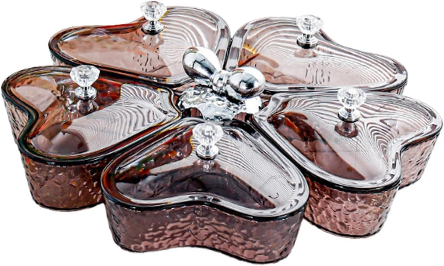 Dried Fruits Tray Candy Snack Plates Platter Appetizer Tray Divided Serving Tray for Cupcake Dried Fruits Family Holiday Home, Clear Grey Bowknot