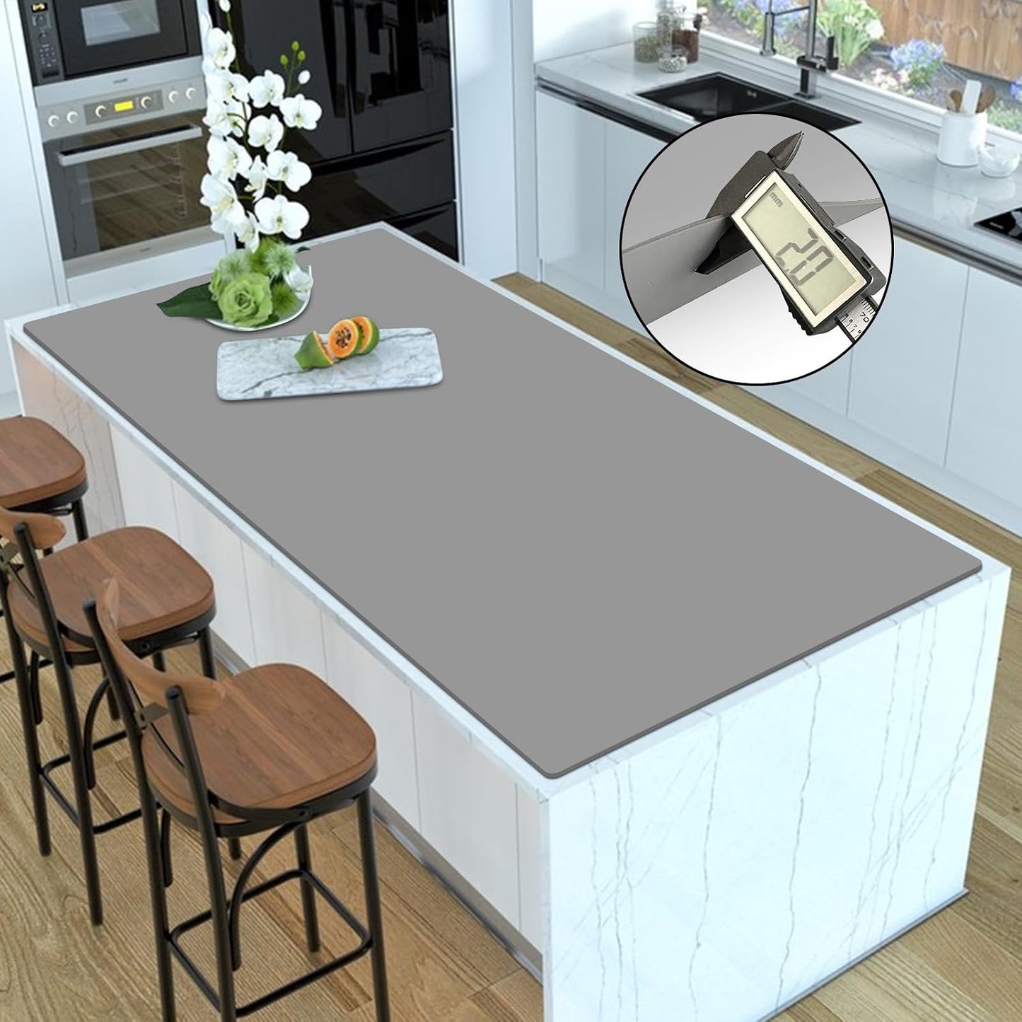Silicone Mats for Kitchen Counter, 47.3"x23.6"x0.08" Largest Heat Resistant Mat Kitchen Island Waterproof 2MM Thick Countertop Protector Mat Nons-slip Extra Large Counter Mat (Black)