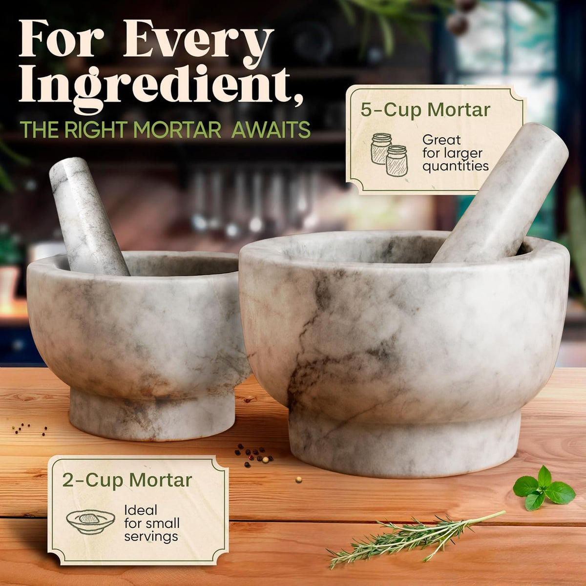 ChefSofi Mortar and Pestle Set (Gray, 2-Cups)