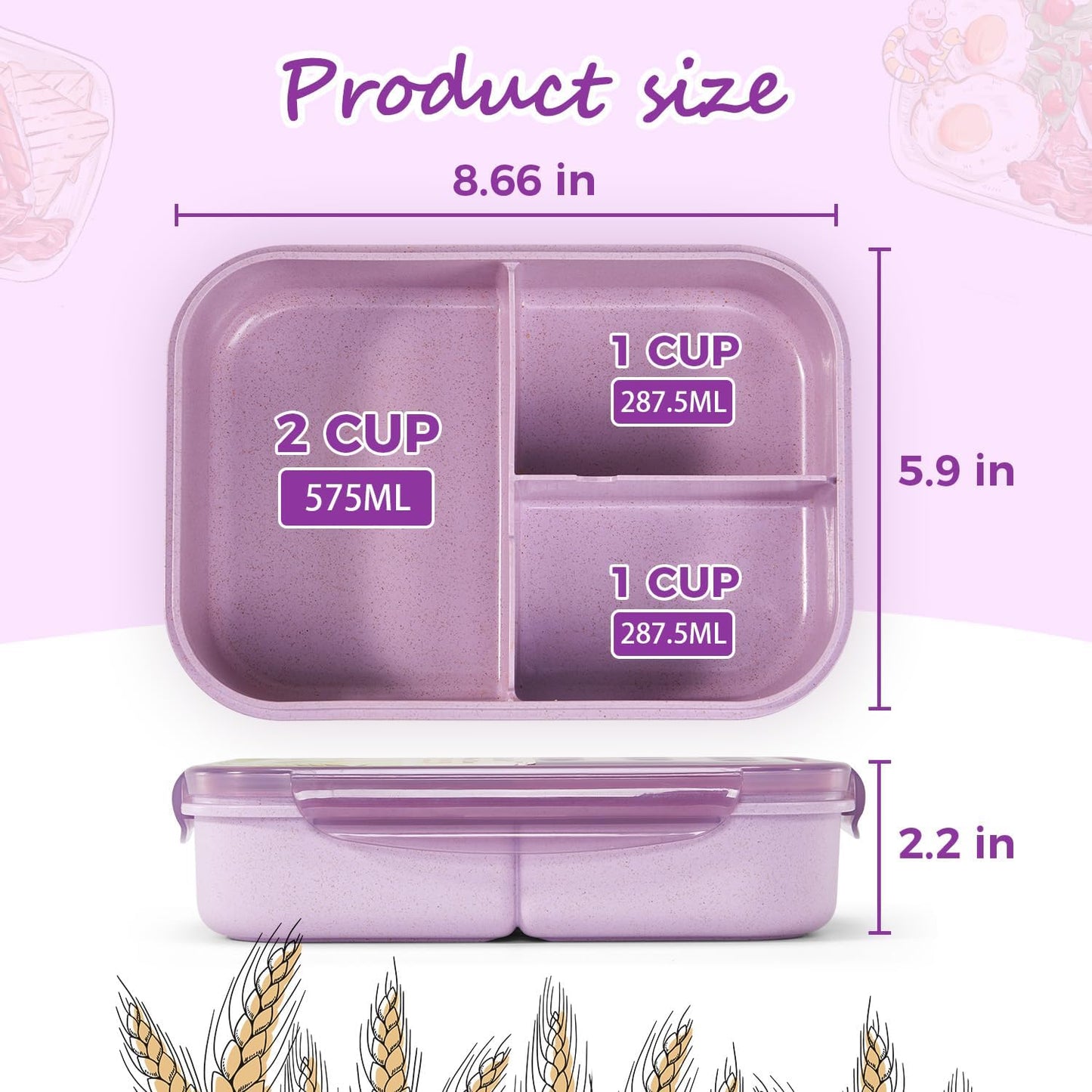 MISS BIG® Bento Box,Bento Box Adult,Lunch Box,Leak Proof Lunch Containers,No BPAs and No Chemical Dyes Bento Lunch Box,Dishwasher and Microwave Safe Lunch Containers for Adults(1900ml Gray)