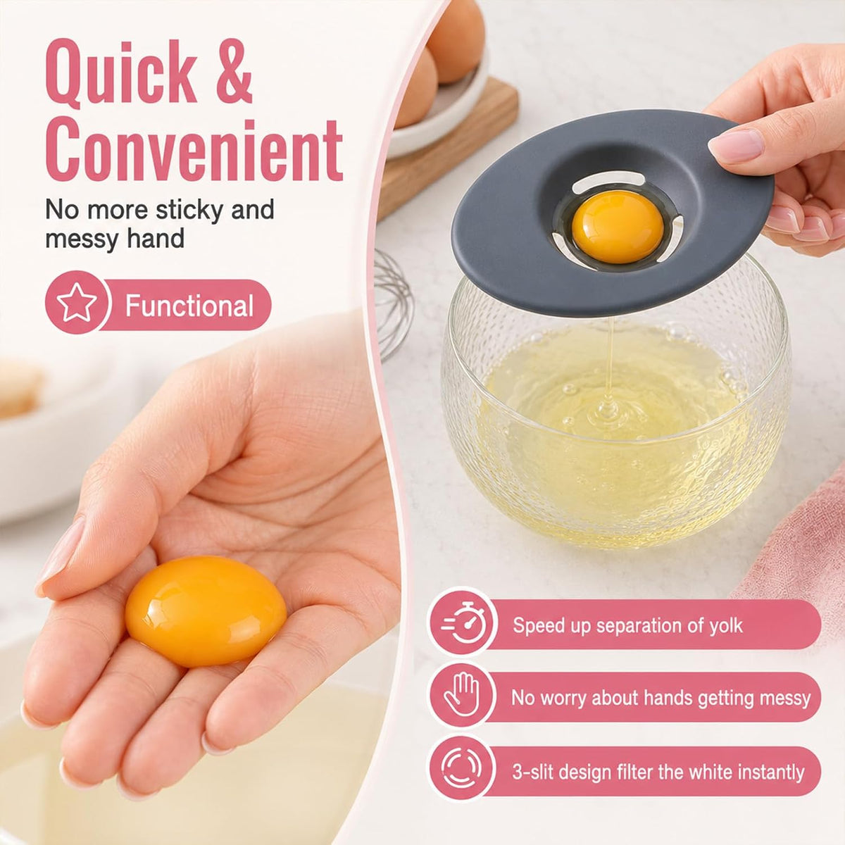2 Pcs Egg Separators- 5.43 In Egg Yolk Remover Tool Food-Grade Silicone