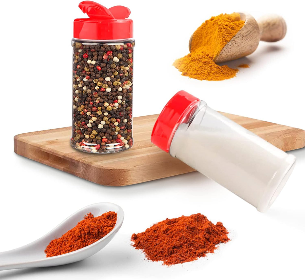 Plastic Spice Jars Bottle Containers with Black Cap, 16 Oz, 6 Pack