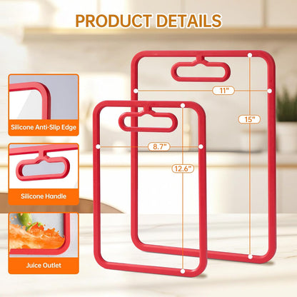 2Pcs White Glass Cutting Board for Kitchen, Tempered Glass Chopping Board with Non-Slip Edges, Dishwasher Safe Clear Cutting Board Set, Heat & Shatter Resistant,15"×11" & 13"×9"