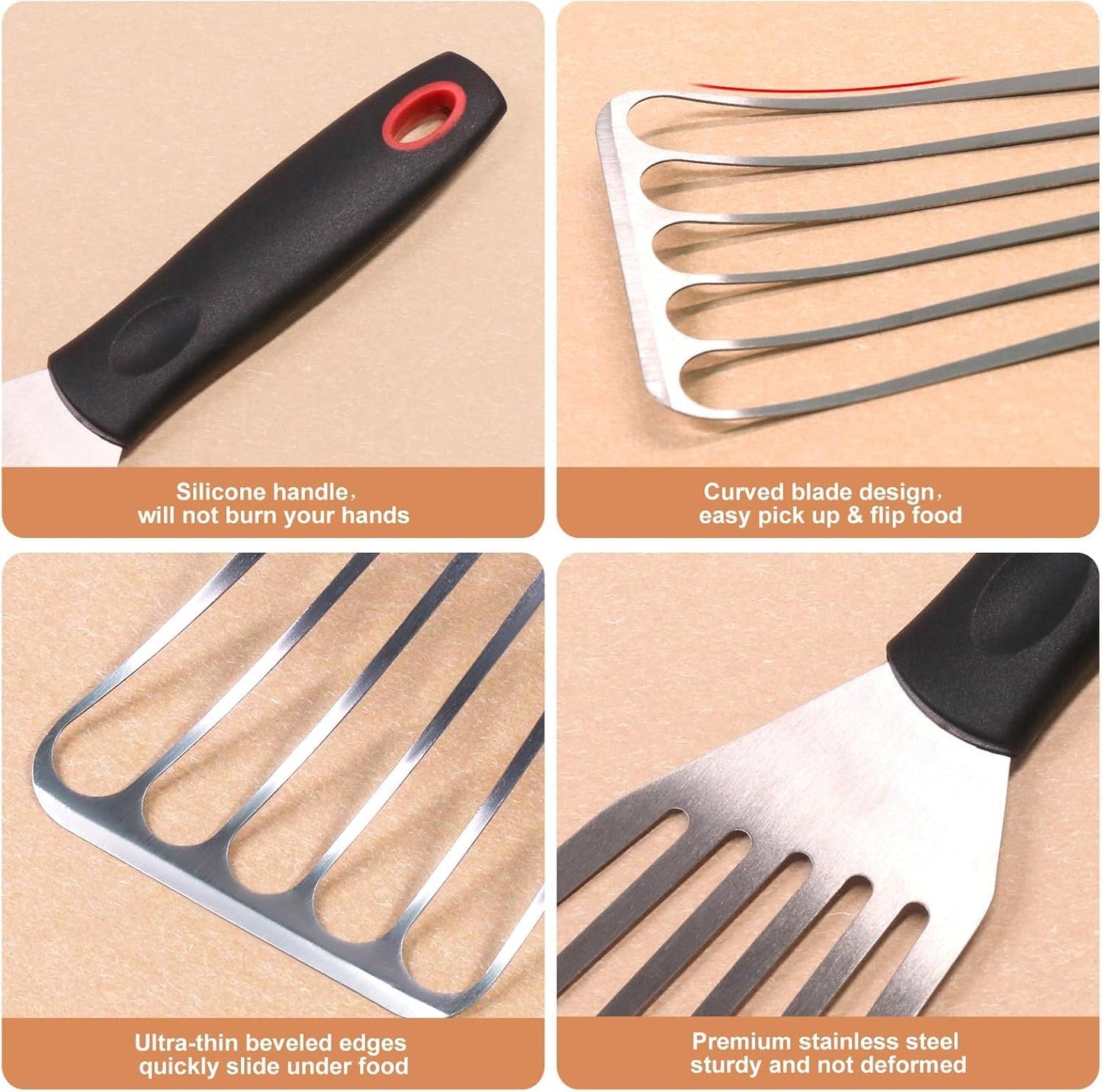 3-Piece Stainless Steel Fish Spatula Set, Metal Slotted Turners for Cast Iron Skillet, Griddle, Steak, Burgers, Eggs and Pancakes