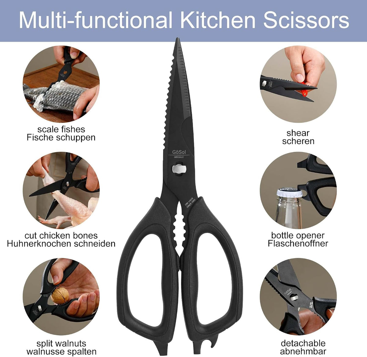 Heavy Duty Kitchen Shears Come Apart Kitchen Scissors with Serrated Blades