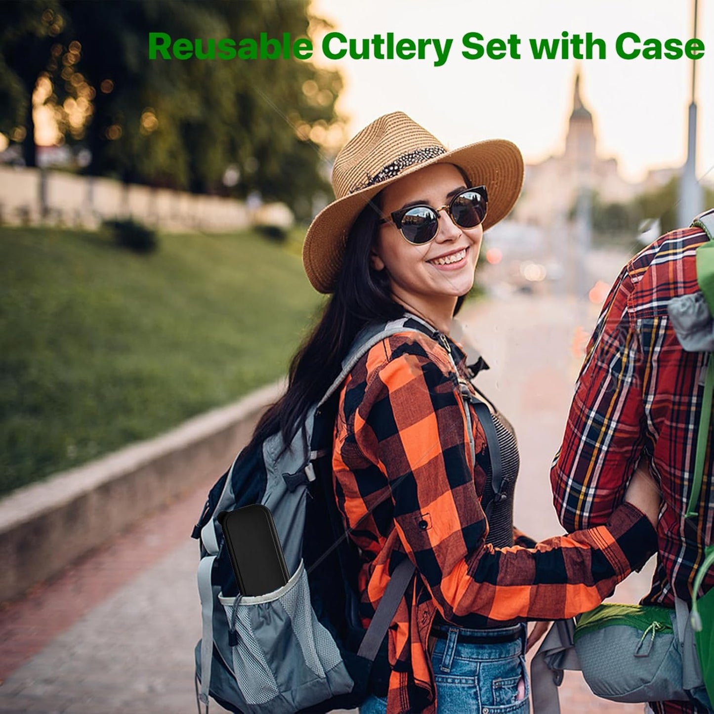 Travel Utensils with Case, 2 Sets Reusable Utensils Set with Case, Wheat Straw Utensils for Lunch Box Accessories, Camping Utensil Set for School Work Lunch or Daily Use（Black）