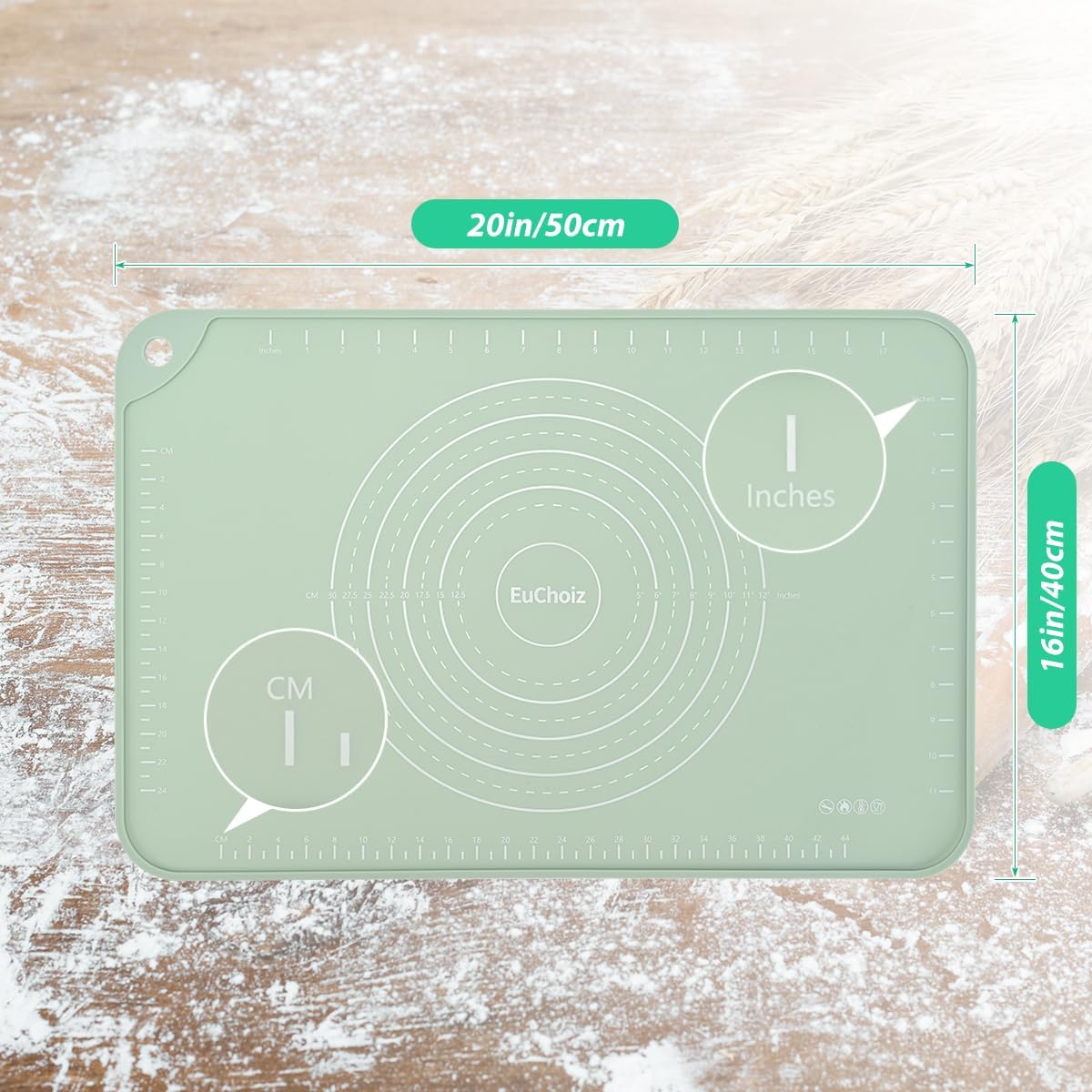 Silicone Pastry Mat 20"*16" Extra Thick Non Stick Baking Mat Food Grade Silicone Dough Rolling Bake Mat with Edge Heightening Blue