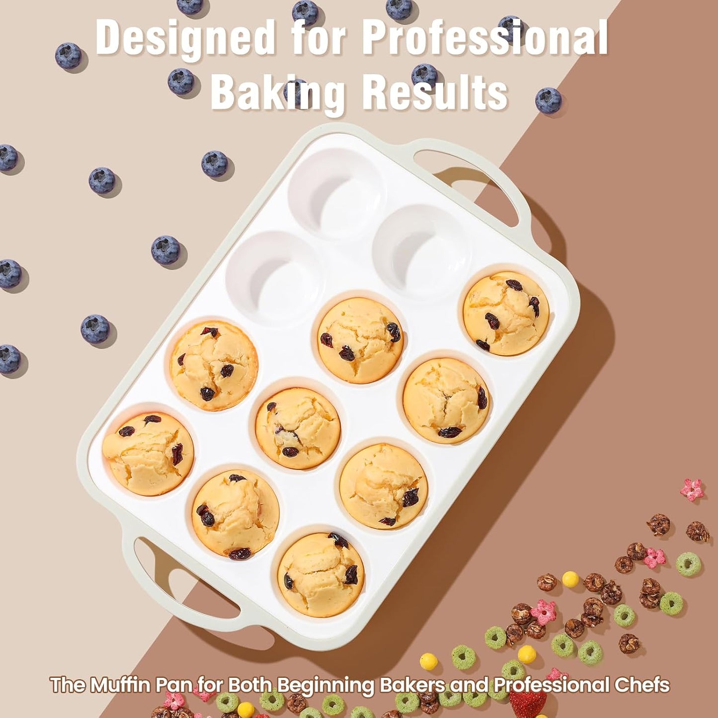 Silicone Muffin Pans for Baking 2 Pack, 2.6 Inch with Metal Reinforced Frame, Regular Size Nonstick Cupcake Pan 12 Cups for Baking Homemade Muffins, Dishwasher Safe BPA Free-Blue