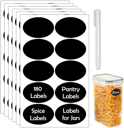 JIEHENG 180Pcs Chalkboard Labels for Jars,Removable Stickers with 1 Liquid Chalk Markers(Black, Wavy)