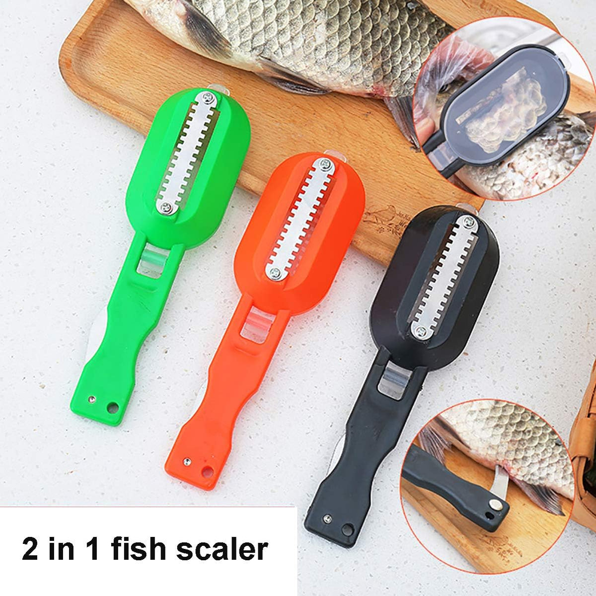 Fish Scaler with Knife, Scales Scraper with Lid Cover, 2 in 1