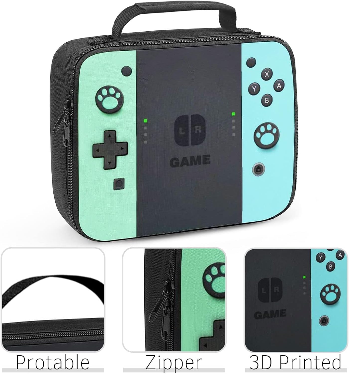 Game Lunch Bag for Boys Girls Gamer, Insulated Video Game Lunch Box for School Work Office Travel Picnic Hiking Beach, Waterproof Leakproof Portable Fits Most Bento Boxes
