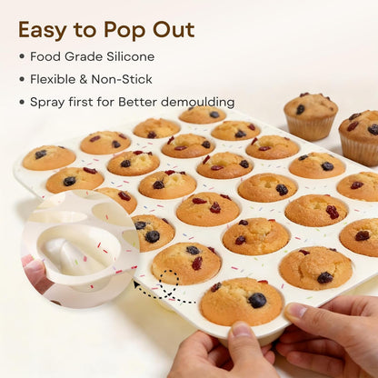 Silicone Muffin Pans for Baking Nonstick 2 Pcs, 12 Cup Regular Cupcake Pan, Food-Grade Silicone Baking Molds for Cupcakes, Egg Bites, Freezer, White