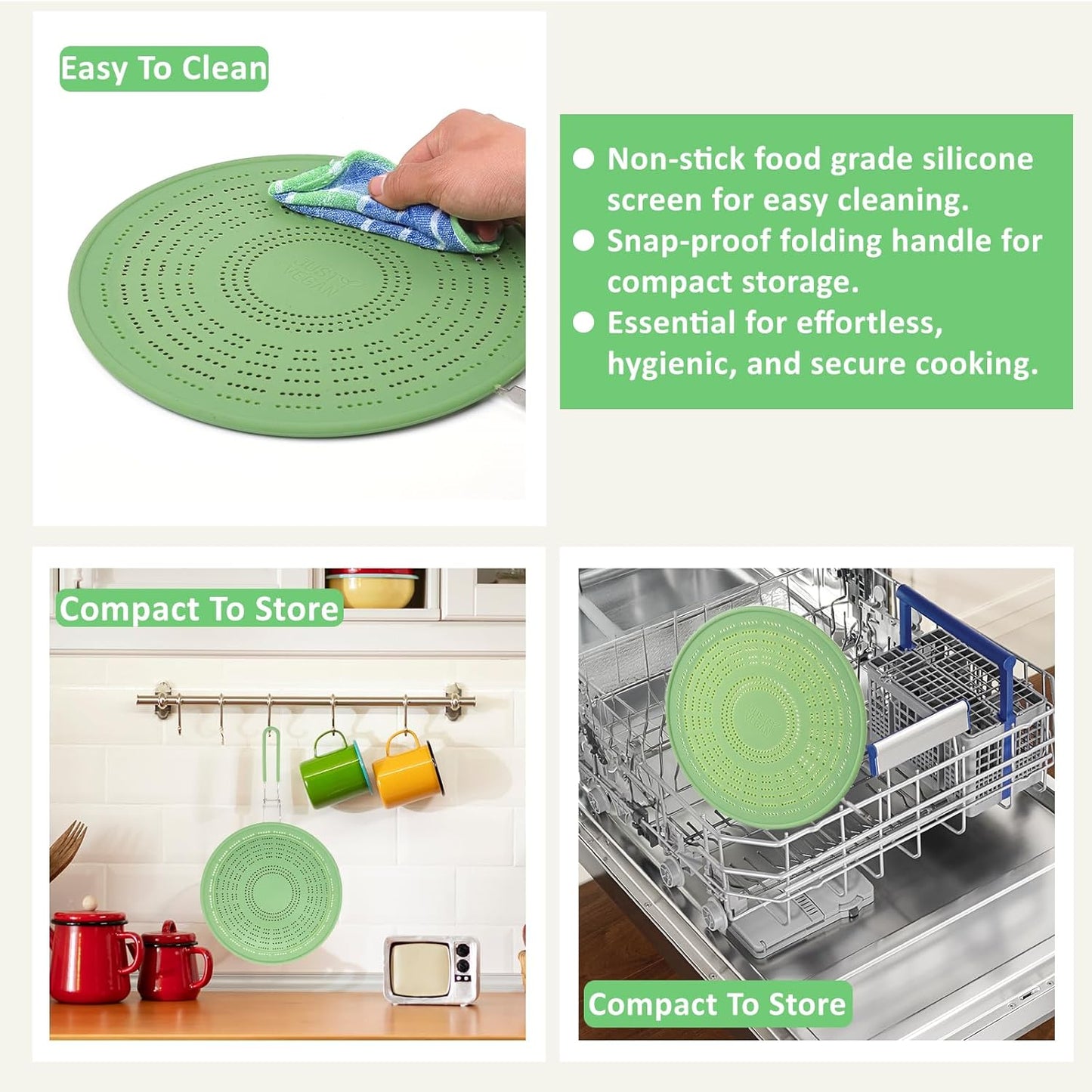 Silicone Splatter Screen for Frying Pan 13 Inch - Grease Splatter Guard with Foldable Handle, Dishwasher Safe & Never Rusts, Fits Most Pans for Stove Top & Bacon Cooking
