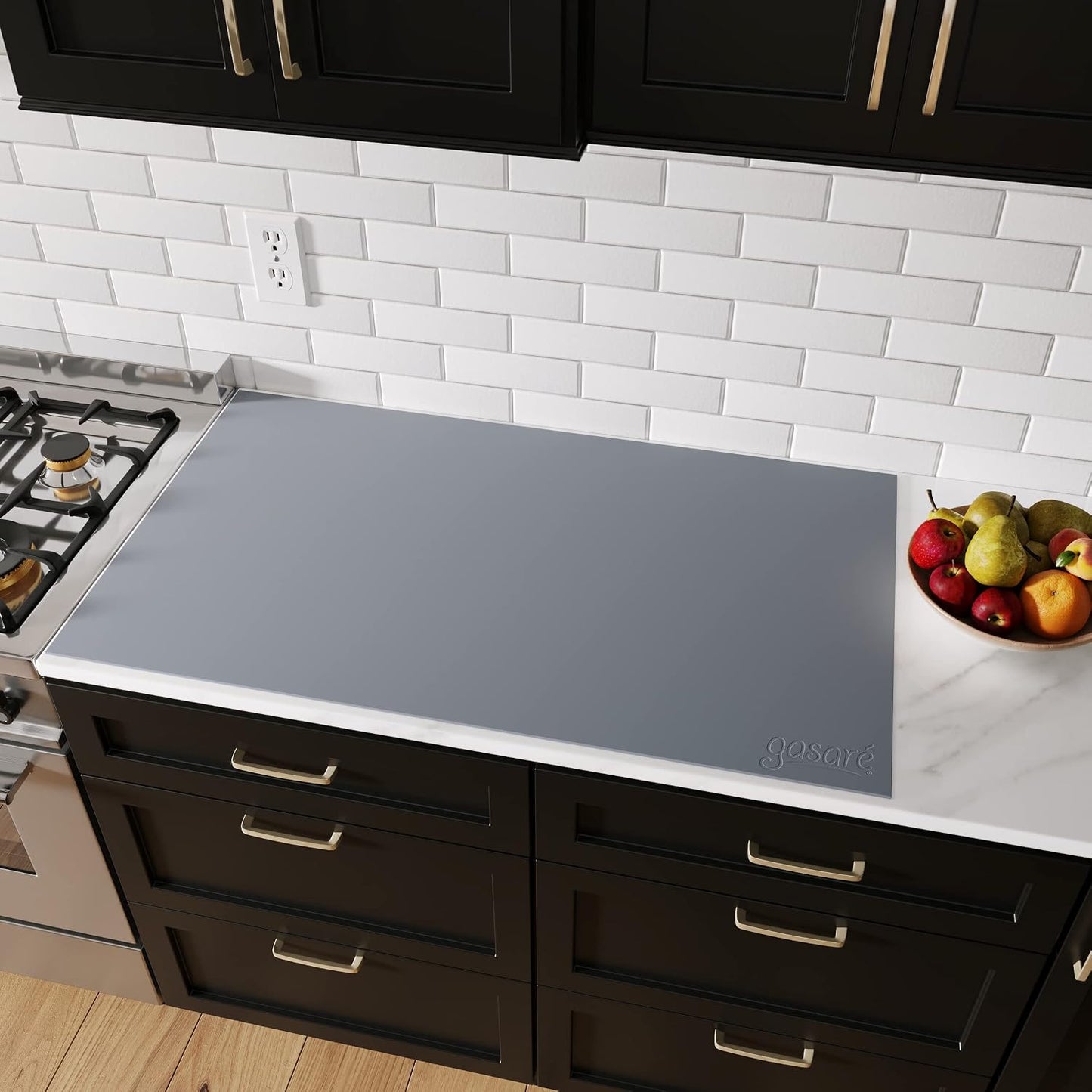 GASARÉ, Extra Large, Thick, Silicone Mat for Kitchen Counter, Heat Resistant Mat, Countertop Protector, Non-Slip, Easy to Clean, Cuttable, 25 x 17 Inches, Black
