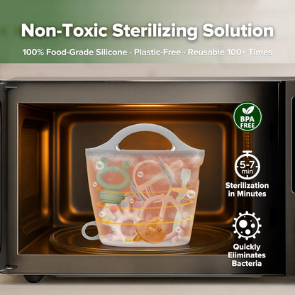 Haakaa Silicone Microwave Steamer & Steriliser Bag, 70oz/2000ml Large Capacity Reusable Steaming Bags for Baby Bottles, Breast Pump, Accessories, Pacifiers,Teethers, Great for Home&On The Go, Grey/1PC