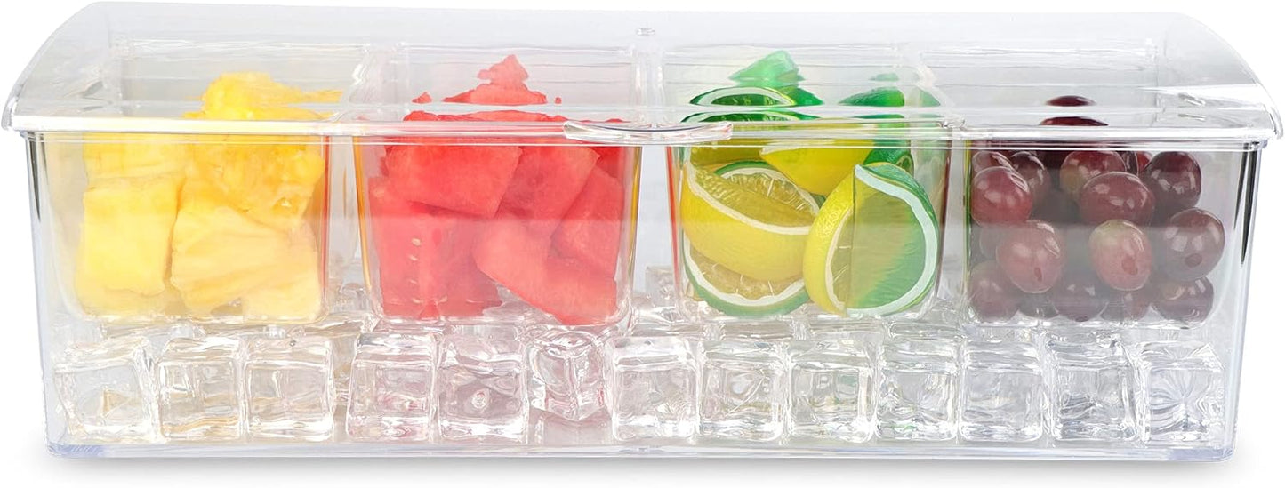 7Penn Condiment Tray with Ice Chamber, 4 Condiment Containers, Lid - Bar Garnish Tray Chilled Condiment Server Caddy