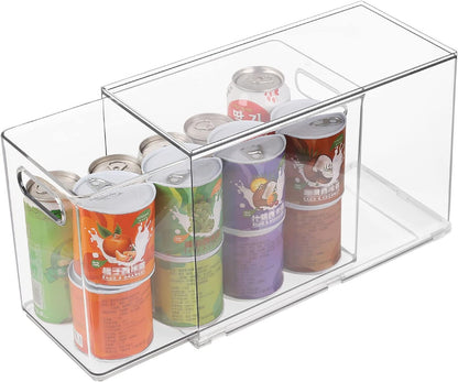 Taiuloo 2 Pack Stackable Refrigerator Organizer Bins with Pull-Out Drawer, Clear BPA-Free Food Storage Containers for Fridge Freezer, Kitchen Pantry Cabinet & Bathroom Vanity Organization