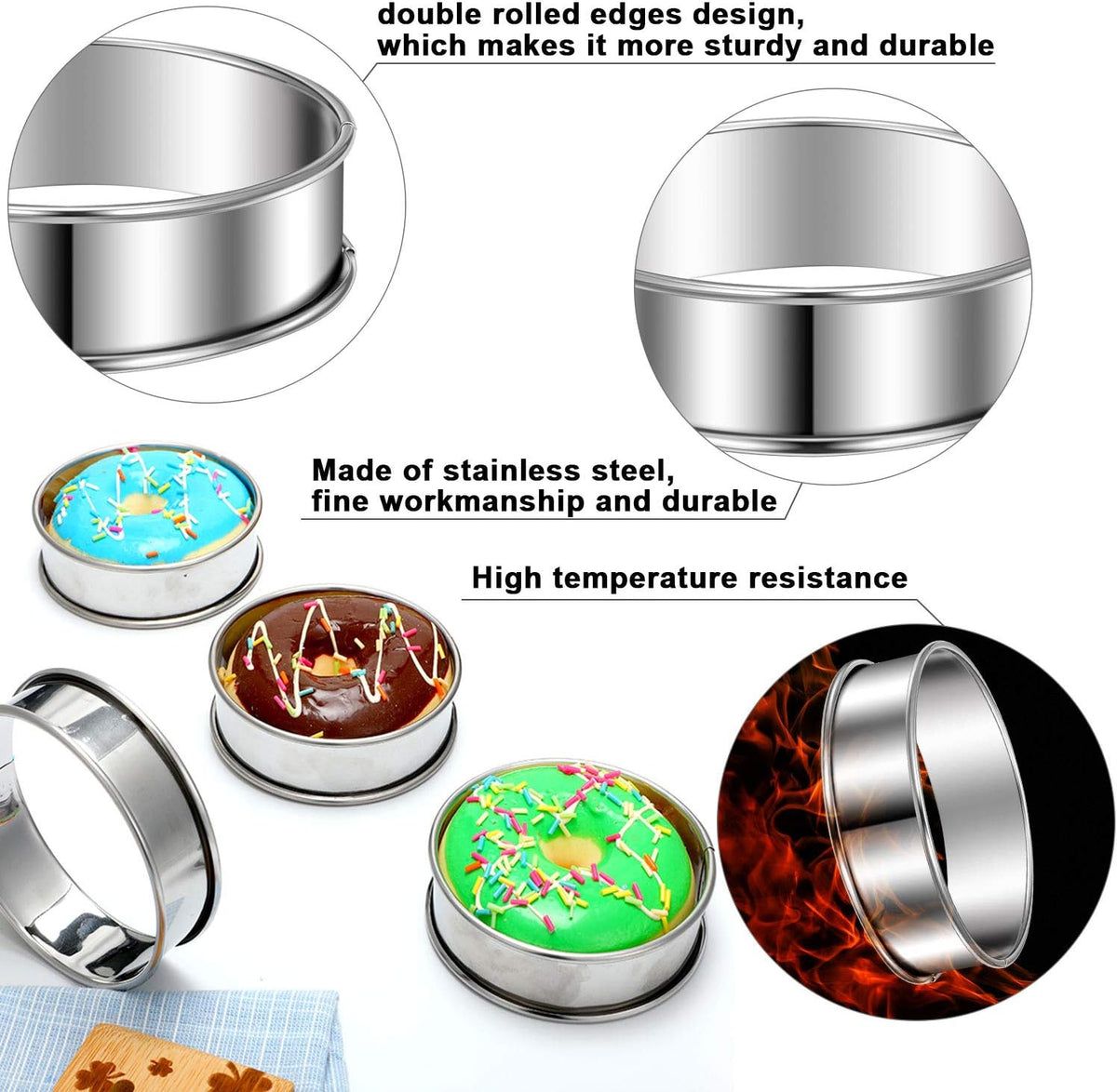 Boao 16 Pcs Cookie Rings for Baking English Muffin Ring Egg Mold, 3 Inch