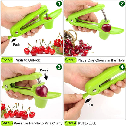 Stainless Steel Multi-Function Olives & Cherry Pitter Tool with Lock Design - Heavy-Duty Fruit Pit Remover for Jam Making