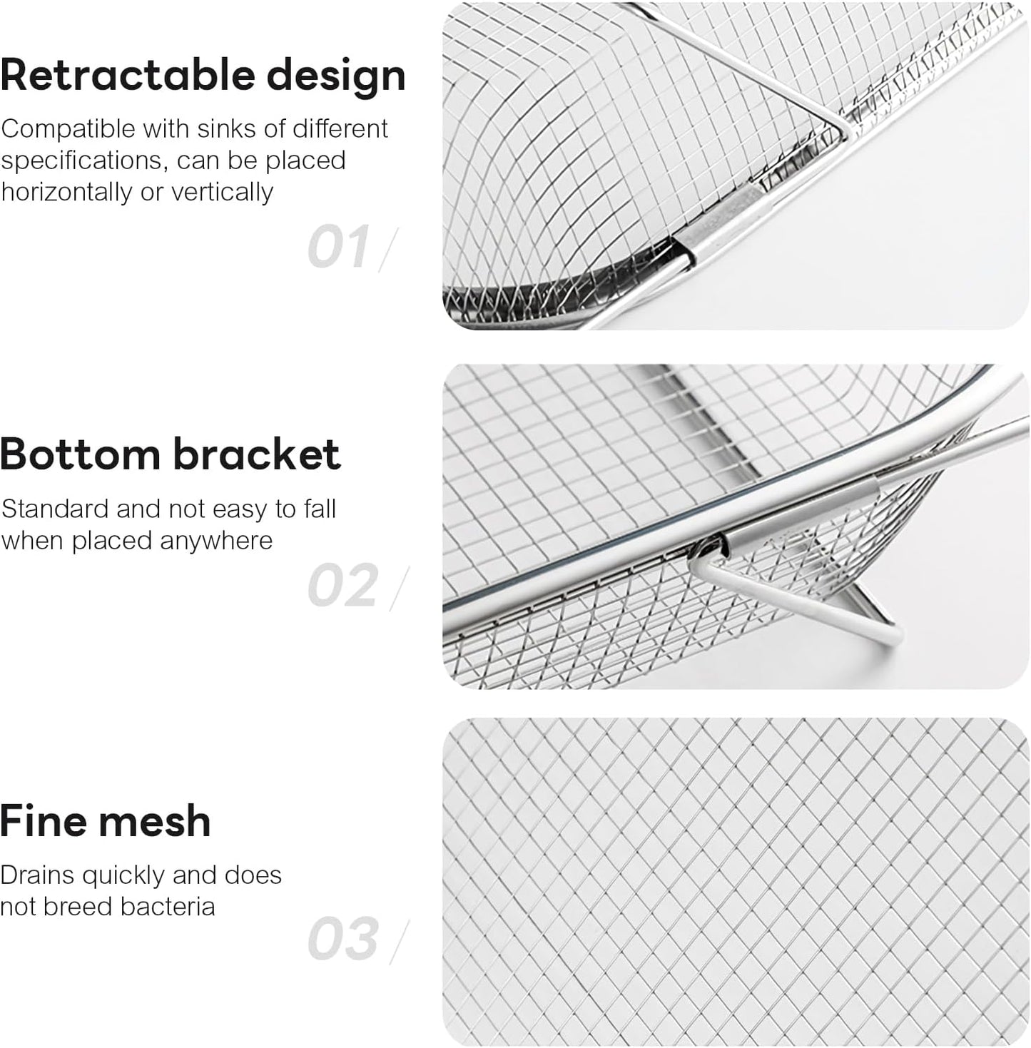 upgrade over the sink mesh colander expandable strainer stainless steel vegetable basket for kitchen sink (40 * 13 * 6.5cm)