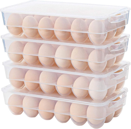 Clear Plastic Egg Holder for Refrigerator, Stackable Egg Storage Trays With Lid & Handles, Plastic Egg Box Carrier 4 Pack, BPA-Free Egg Storage Container for 18 Eggs