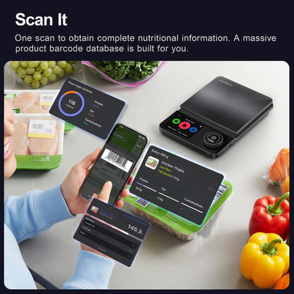 Smart Food Scale with Nutritional Calculator, USB Charging, 11lb
