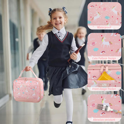 Lunch Box Kids Insulated Lunch Bag for Boys Girls Cute Reusable Lunch Tote Bag Waterproof Portable Thermal Lunch Box Kids for School Picnic Travel Black