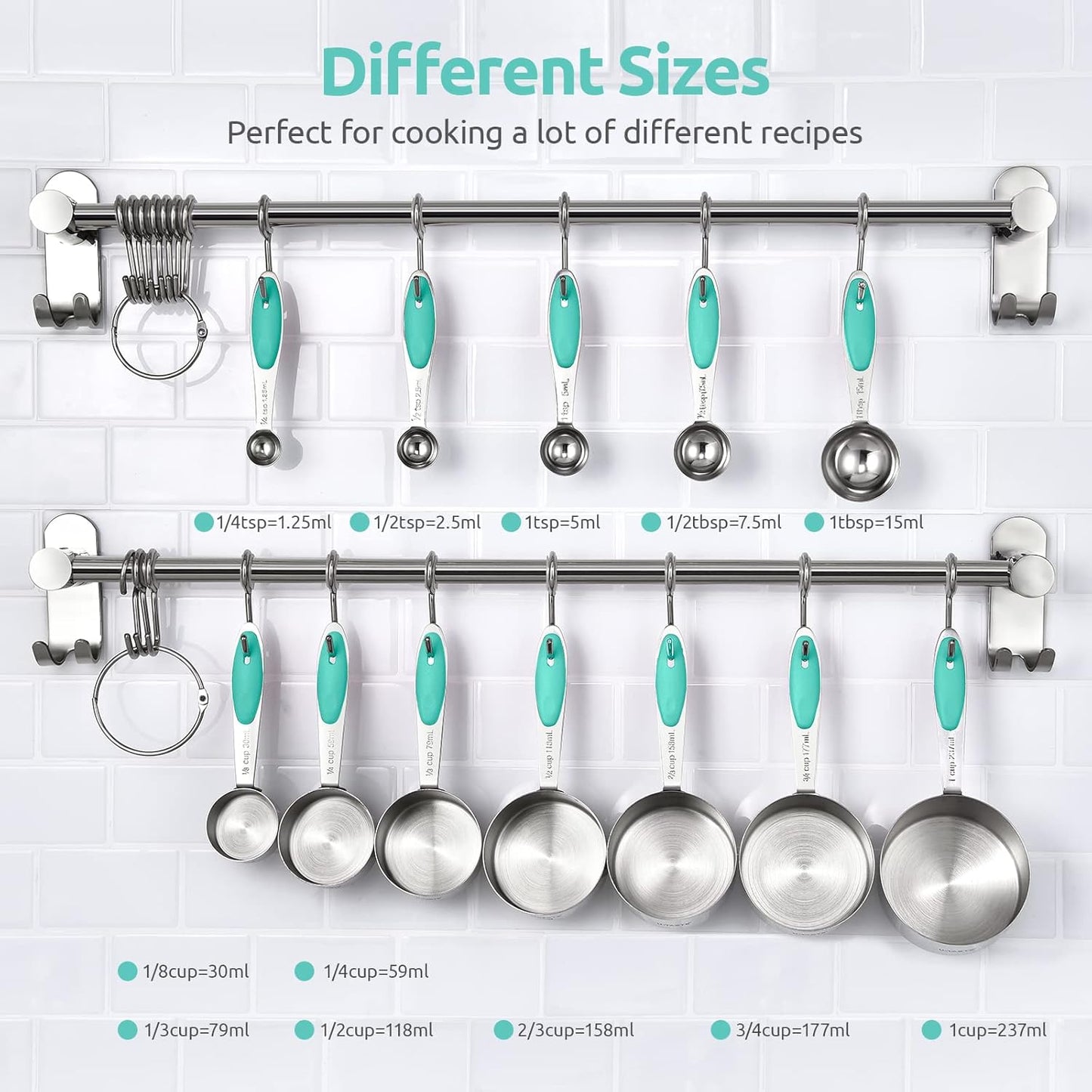 U-Taste 12 Piece Measuring Cups and Spoons Set in 18/8 Stainless Steel : 7 Measuring Cups & 5 Measuring Spoons