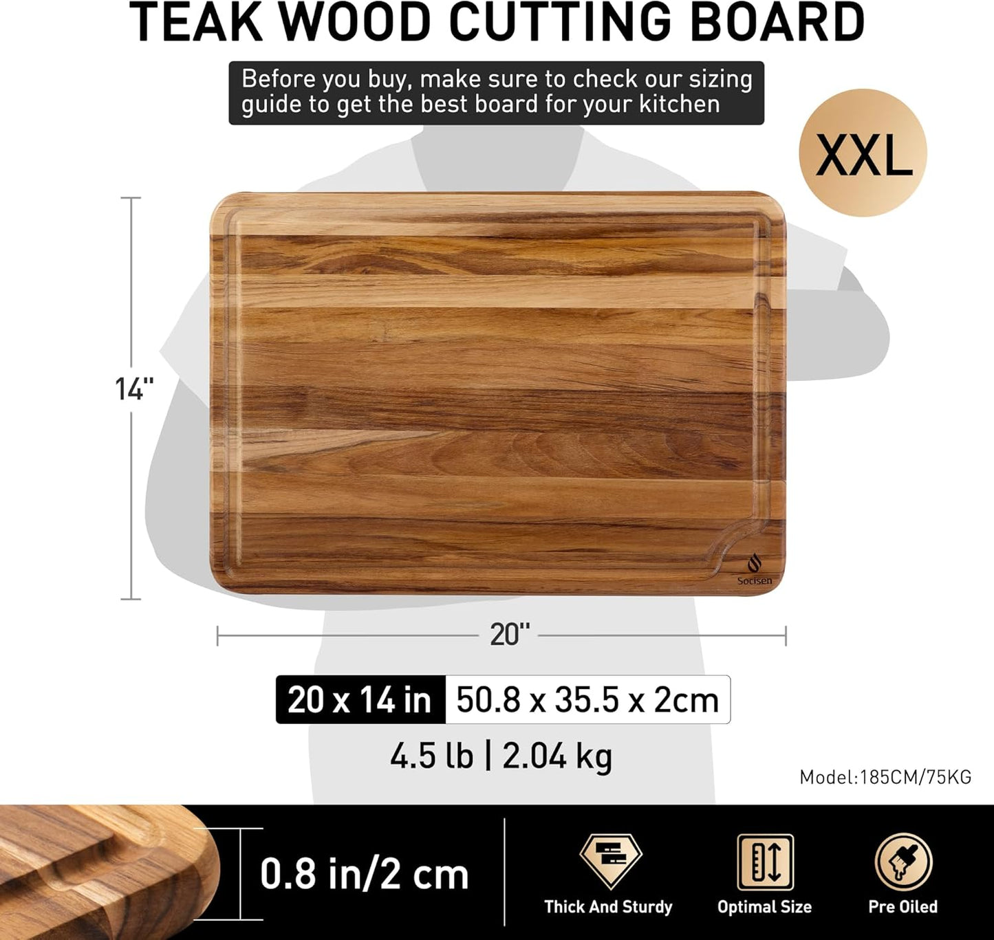 4 Pack Teak Wood Cutting Board Set for Kitchen Heavy Duty Non Toxic Non Slip Solid Thick Wood Haus Chopping Board Extra Large Big Small Meat Best Essential House Warming Hostess Host Gift
